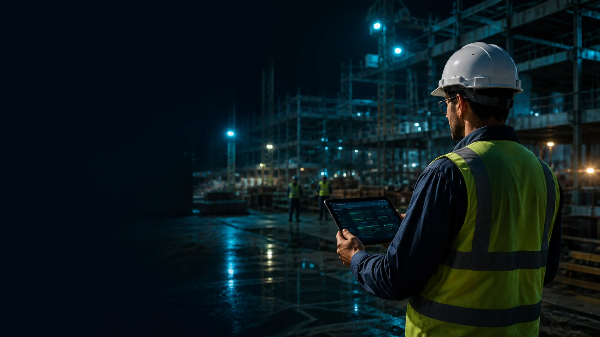 Site manager reviewing construction intelligence on a tablet